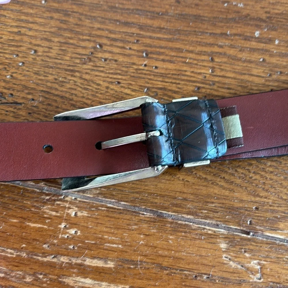 Johnston & Murphy Brown Italian Calfskin Belt Men’s Two Tone Metal 7302 Size 38